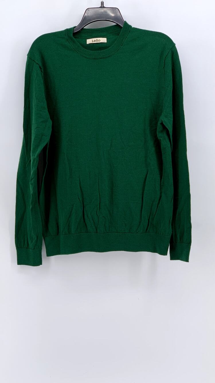 LELLO Men's Dark Green Knit Crewneck Wool Sweater SZ L